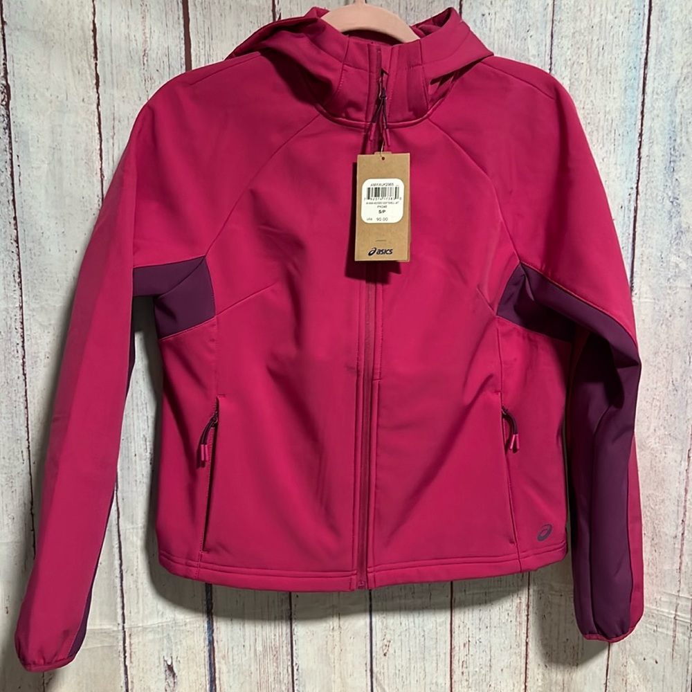 NWT ASICS pink hooded soft shell jacket
